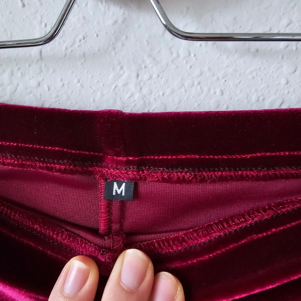 Velvet High-Waist Lounge Shorts in Deep Berry with Lace Trim